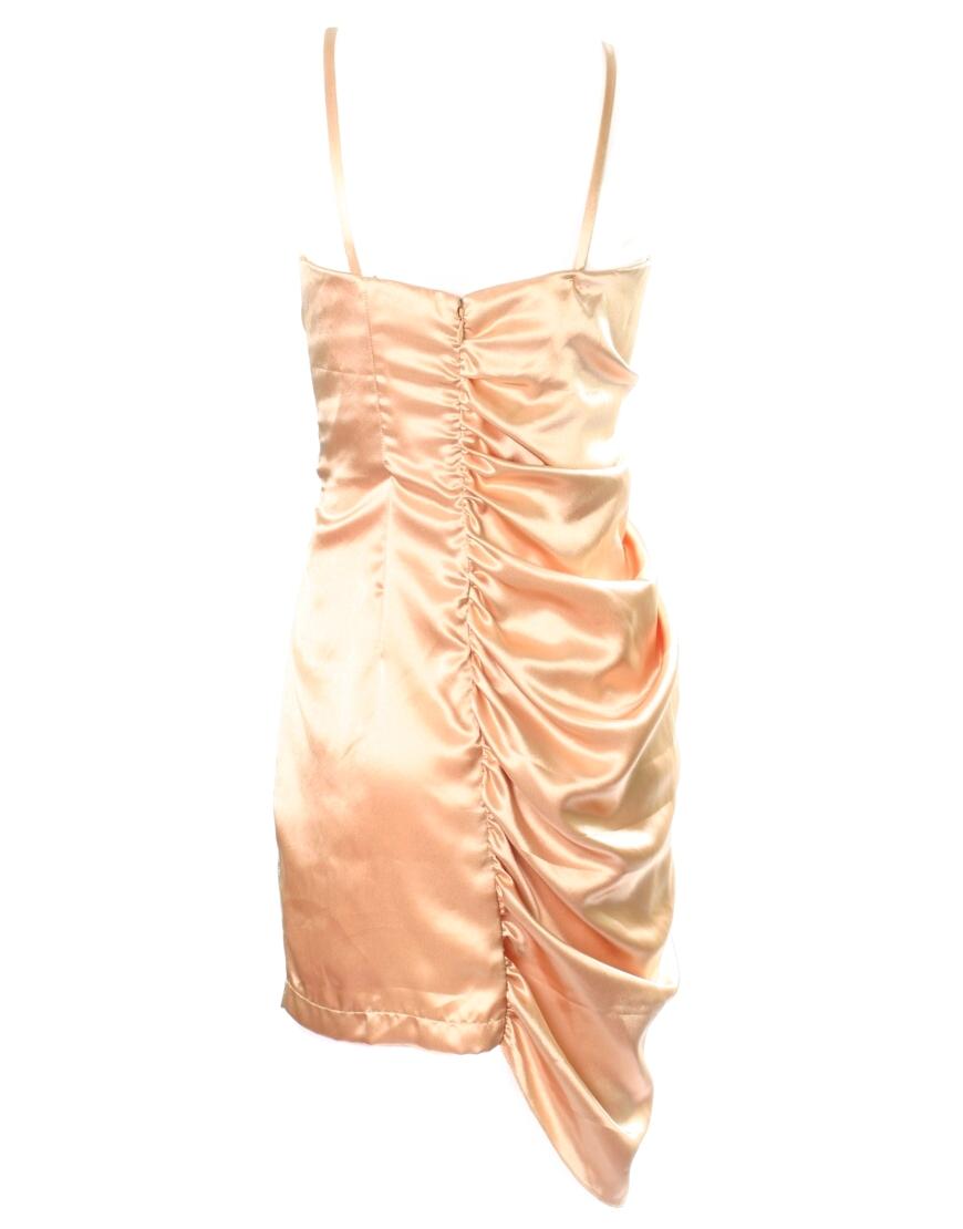 Assymetric ruched dress in gold