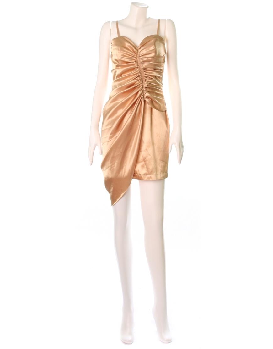 Assymetric ruched dress in gold