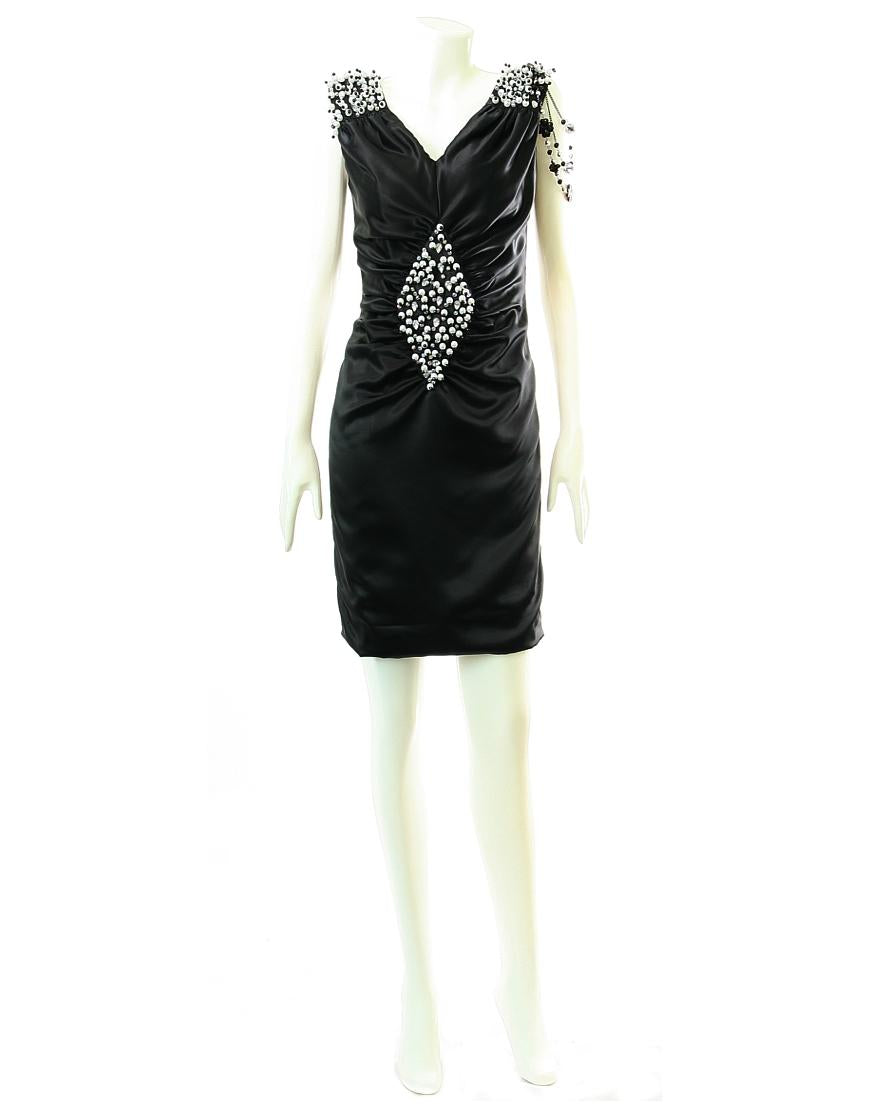 Drape embellished bodice side jewelled dress in Black