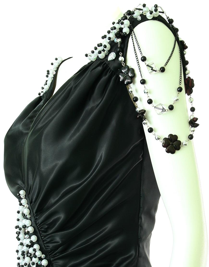 Drape embellished bodice side jewelled dress in Black