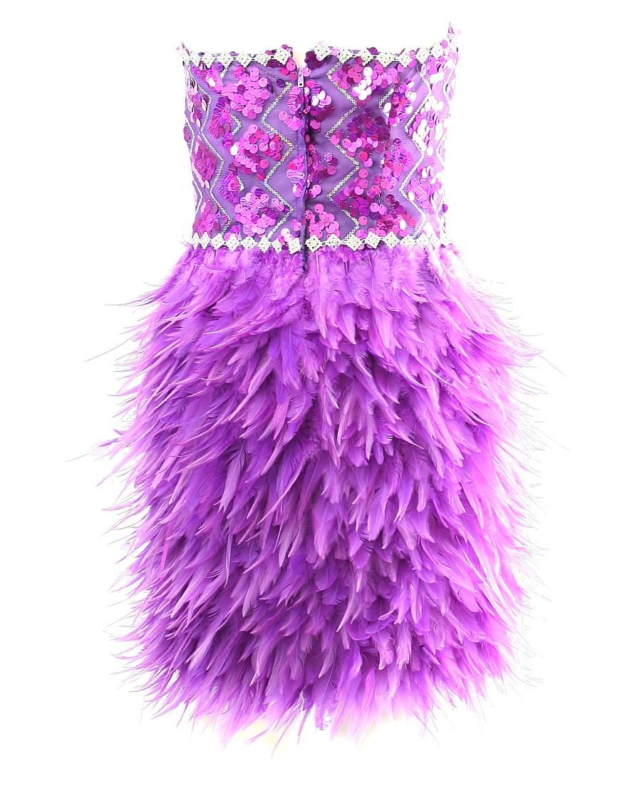 Embellished bodice & jewelled-waist feather dress