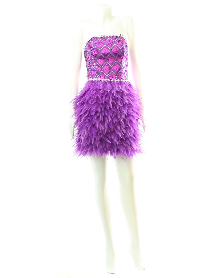 Embellished bodice & jewelled-waist feather dress
