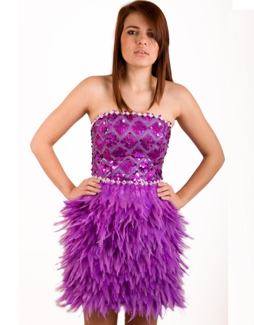 Embellished bodice & jewelled-waist feather dress