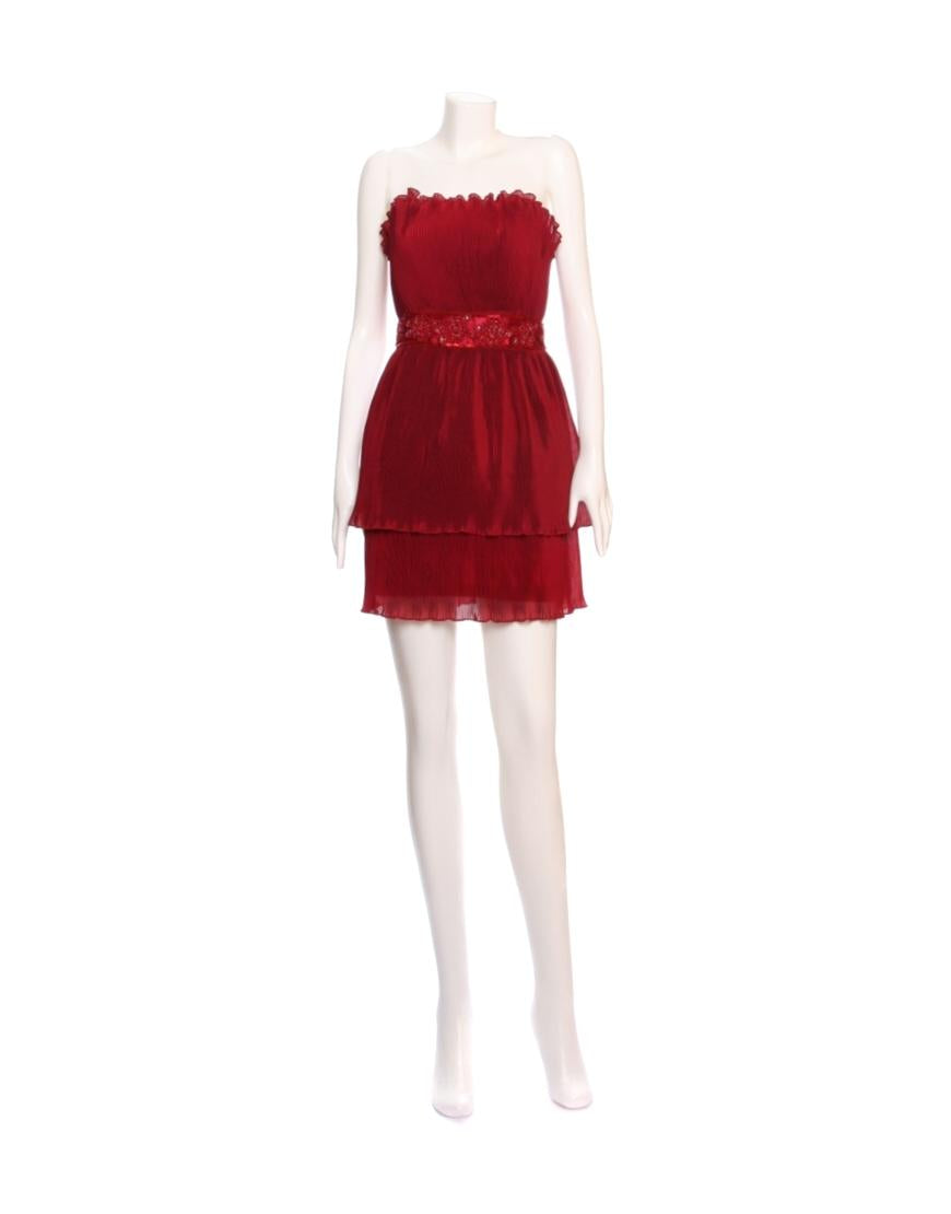 Pleat-layer embellished dress