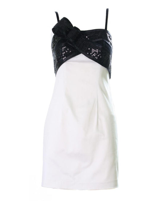 Sequin wrap over detail contrast dress