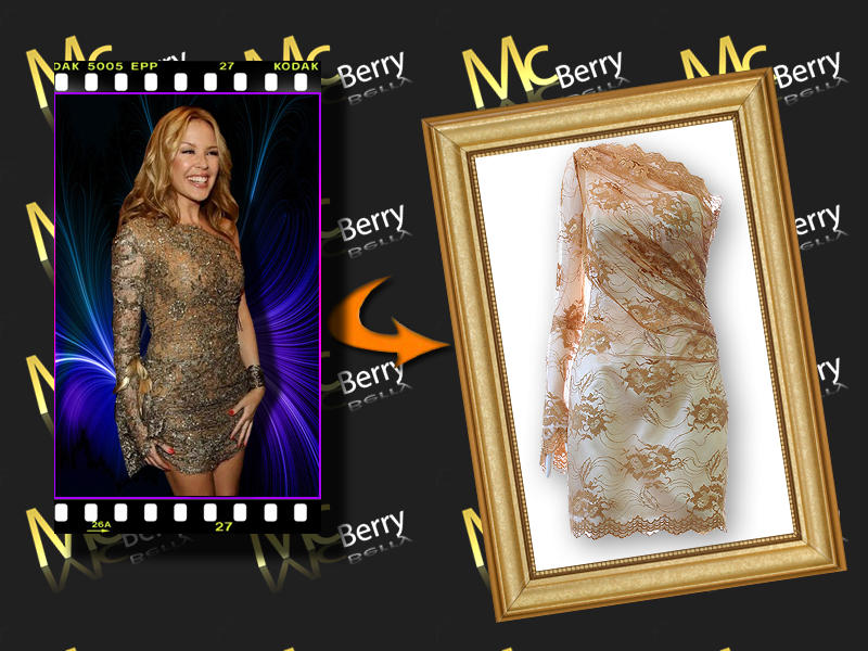 Triangular trimmed lace long sleeve with fab flared cuff in gold