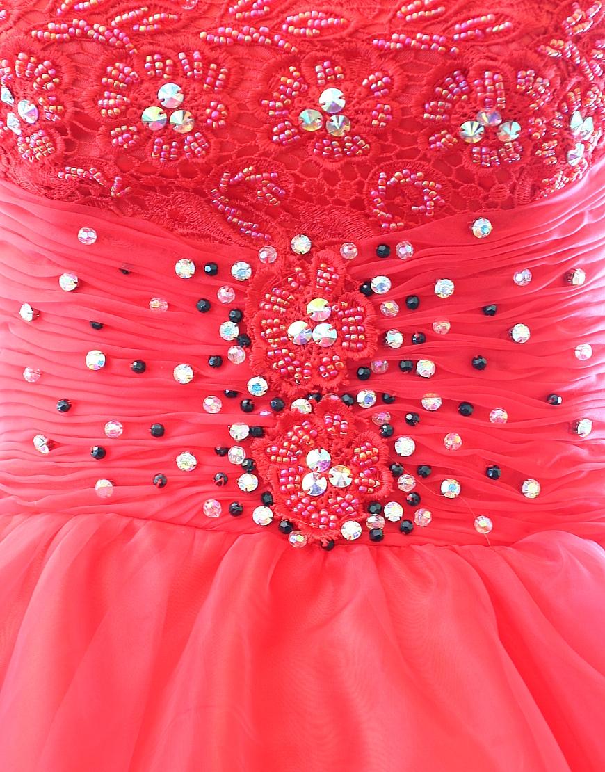 Lace overliad crystal & beads embellished prom dress