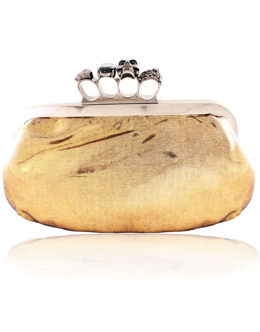 Metallic ALEXANDER MCQUEEN Style knuckle clutch in gold