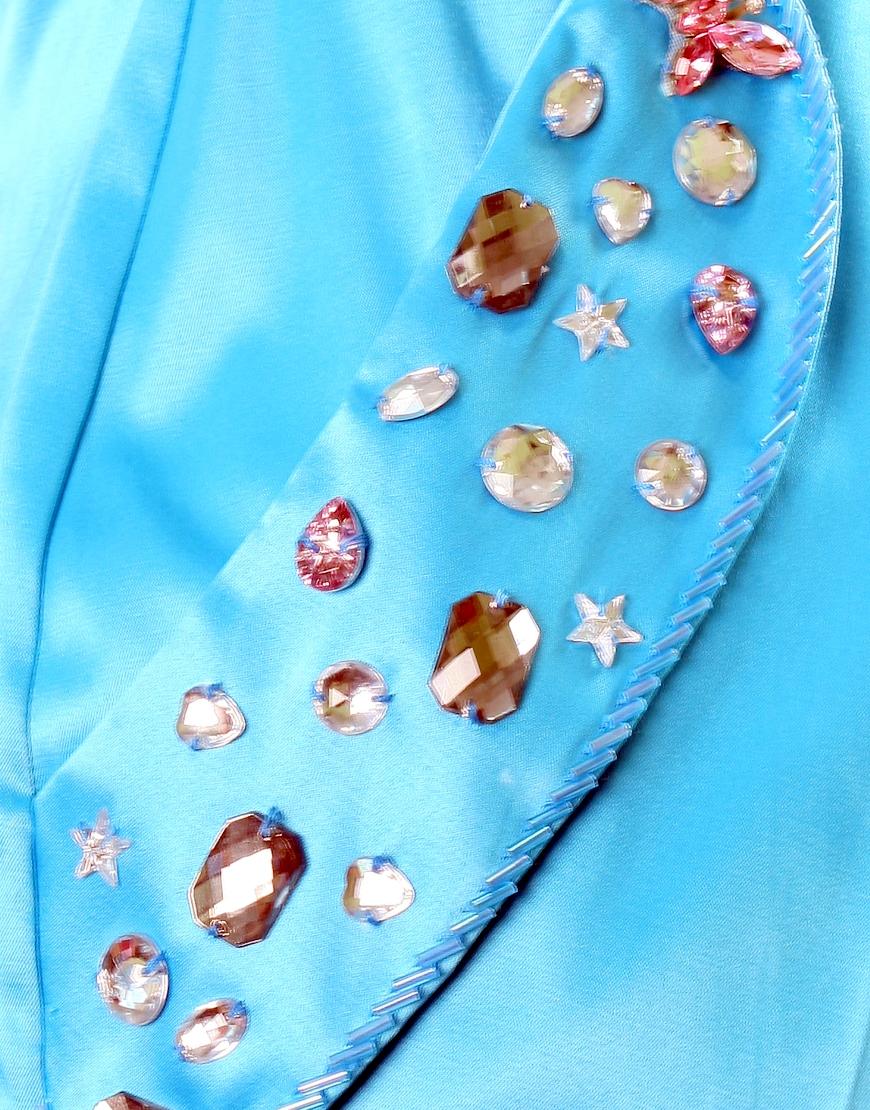One shoulder jewelled pockets Dress in blue