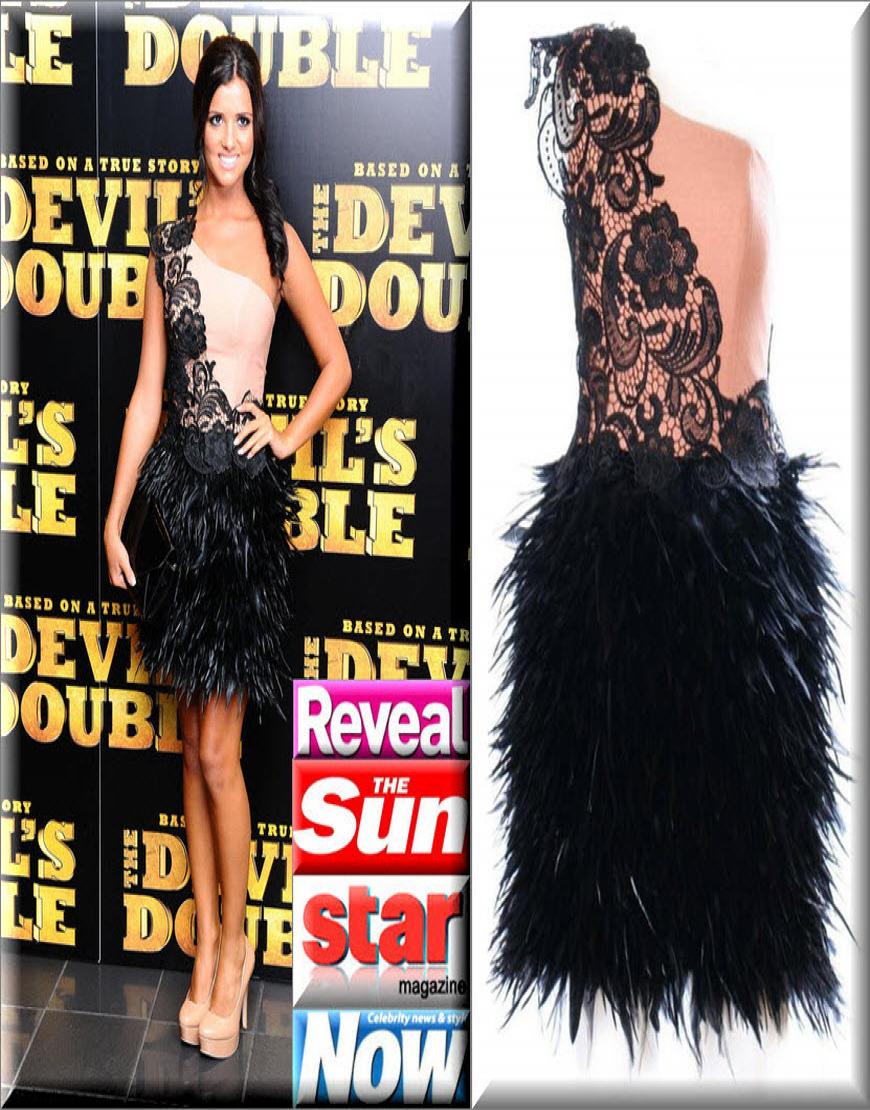 One shoulder lace feather dress as worn by Lucy Mecklenburgh at Devil's Double Premiere