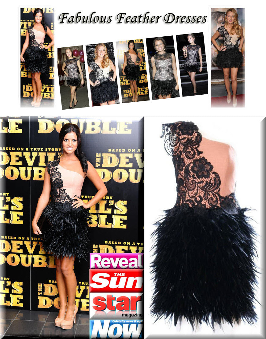One shoulder lace feather dress as worn by Lucy Mecklenburgh at Devil's Double Premiere