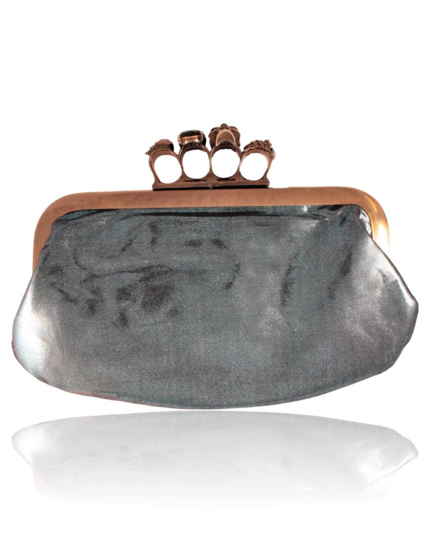 Metallic ALEXANDER MCQUEEN Style knuckle clutch in blue