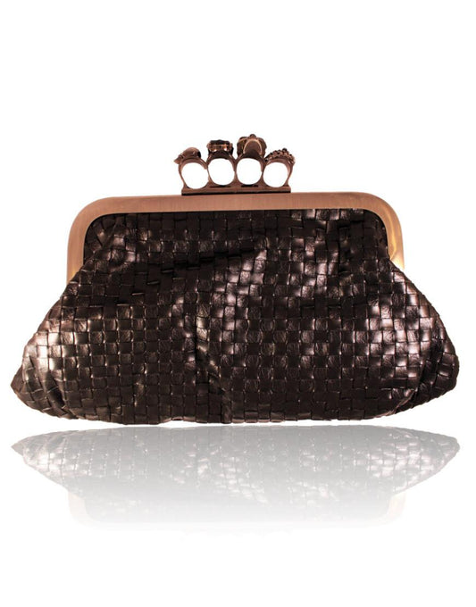Patent leather ALEXANDER MCQUEEN Style knuckle clutch in black