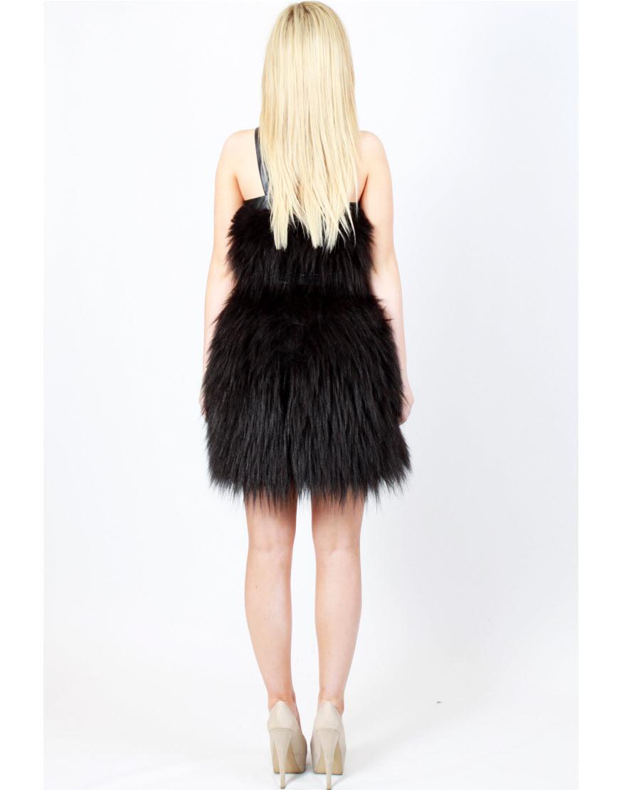 One shoulder leather strap Fur in black