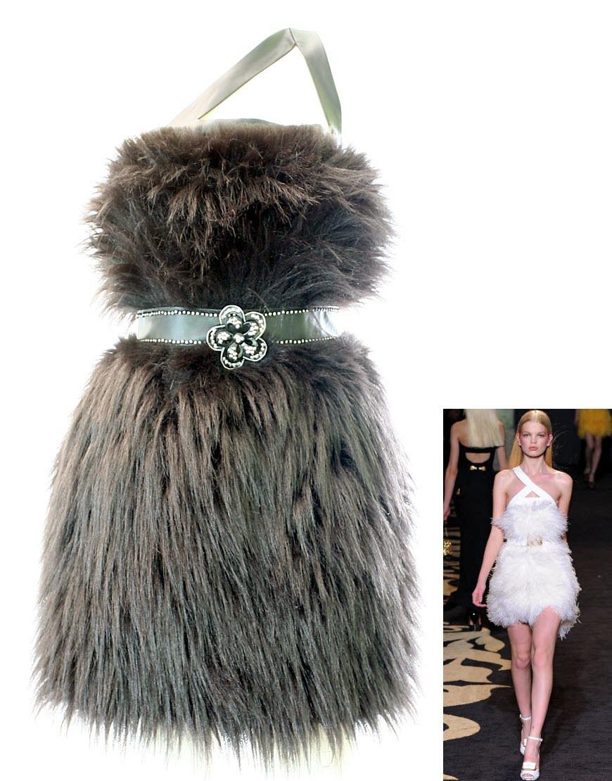 One shoulder leather strap Fur in black