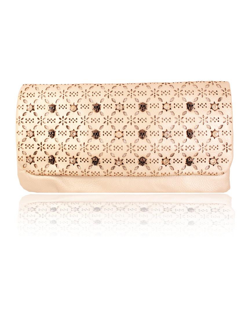 Jewelled skulls ALEXANDER MCQUEEN Style clutch in Silver
