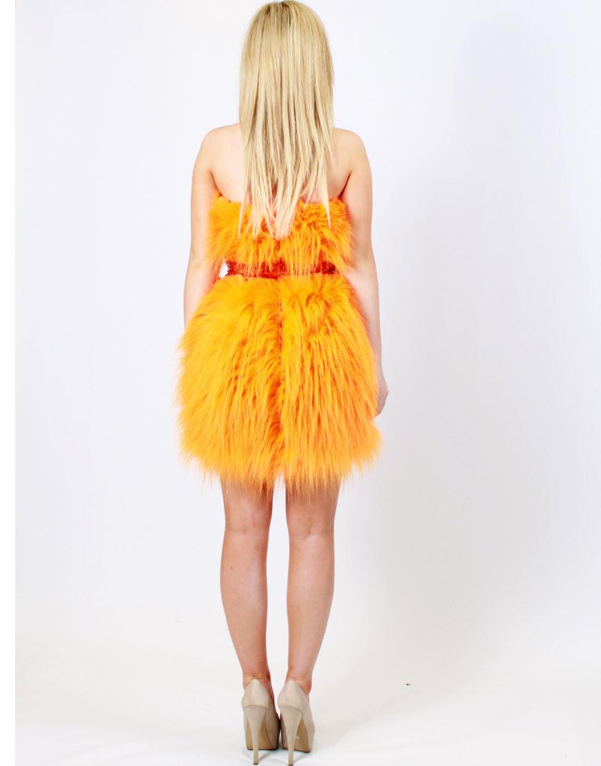 Strapless fur cocktail dress