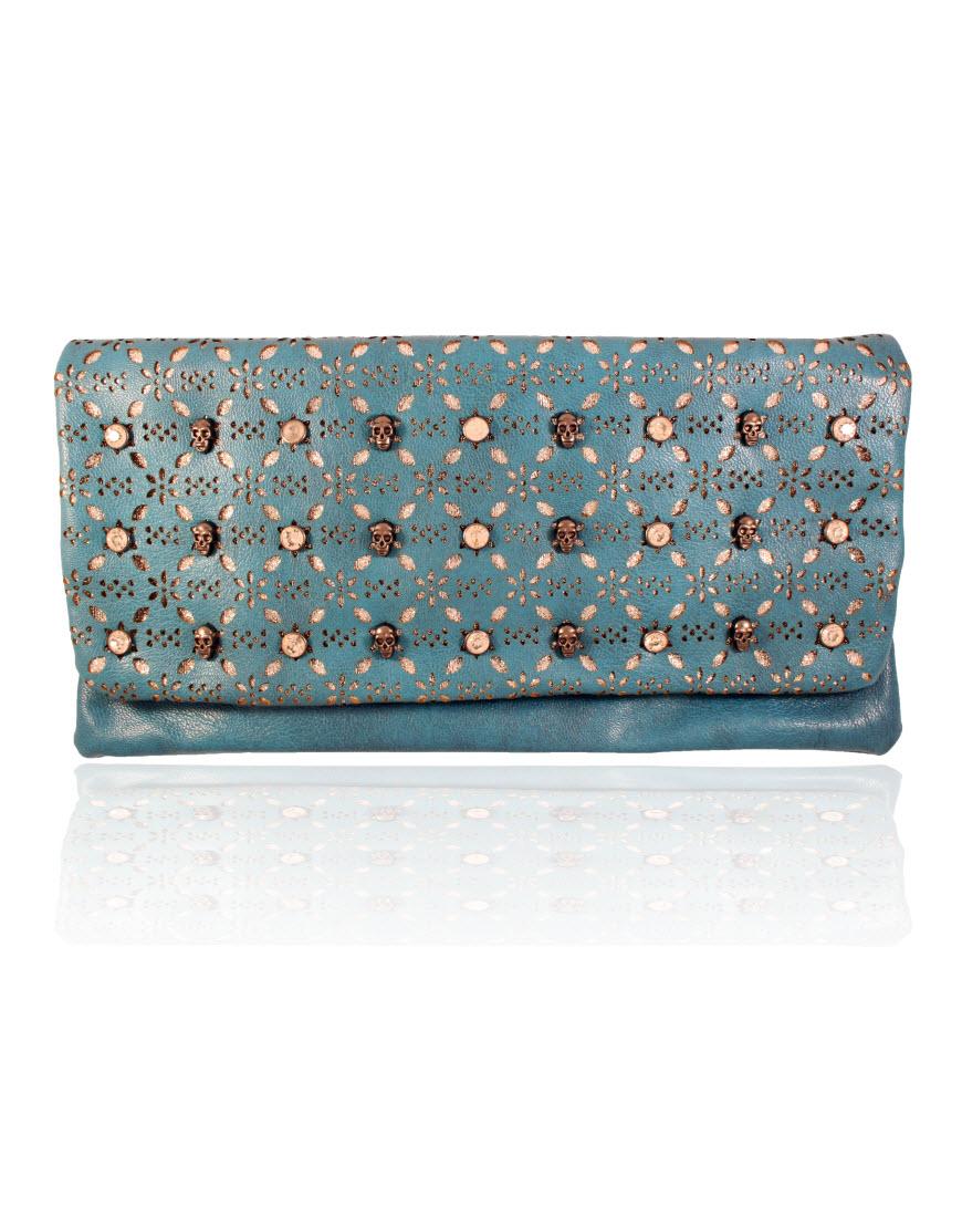 Jewelled skulls ALEXANDER MCQUEEN Style clutch in blue