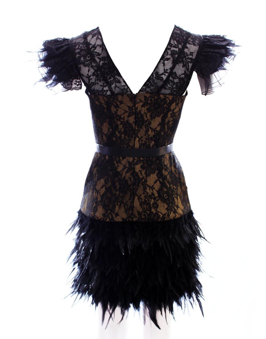 Emma Watson gold lace & feather detail dress