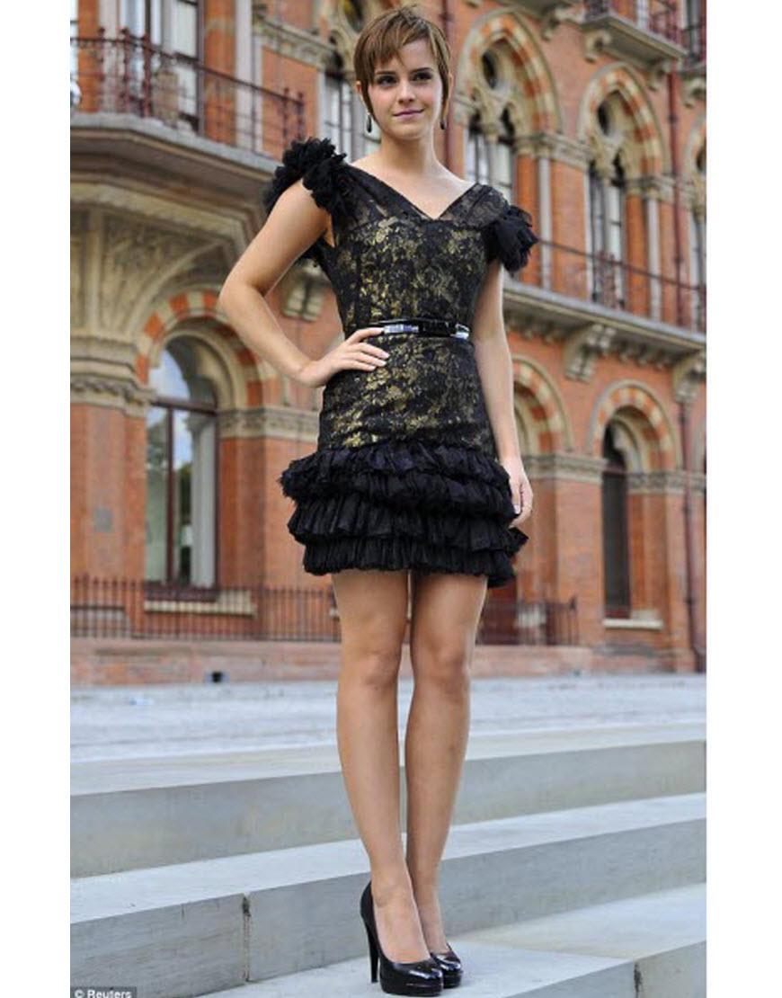 Emma Watson gold lace & feather detail dress