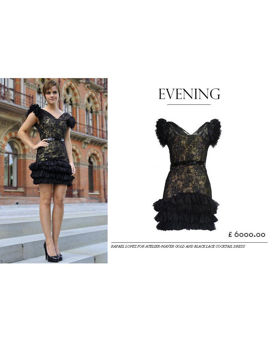 Emma Watson gold lace & feather detail dress