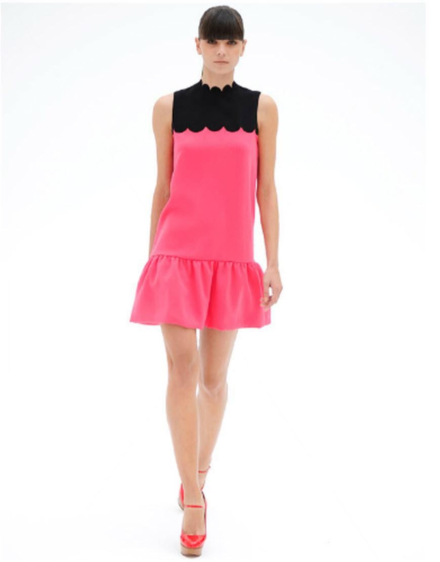 Scallop coral-black contrast mini dress