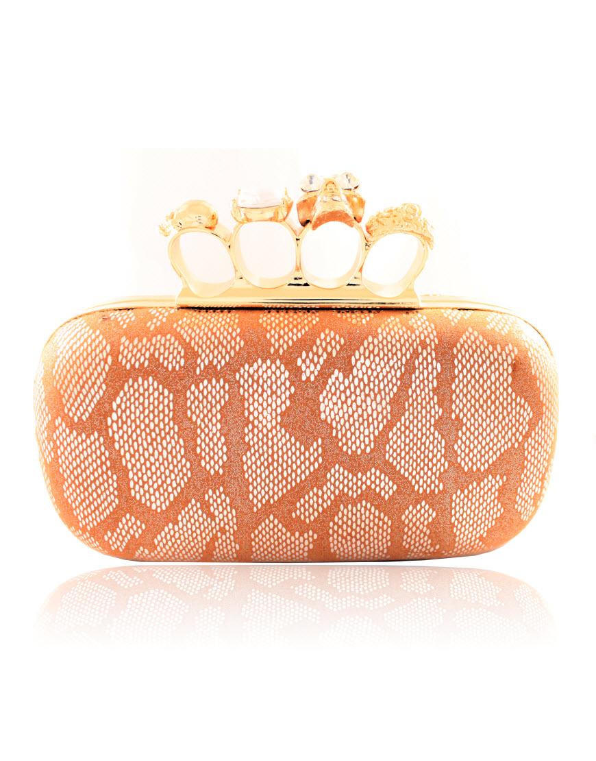 ALEXANDER MCQUEEN Style knuckle box clutch in camel