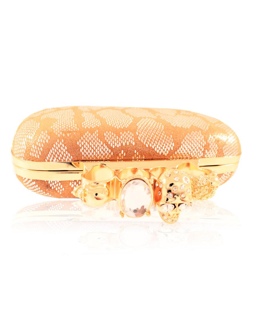 ALEXANDER MCQUEEN Style knuckle box clutch in camel