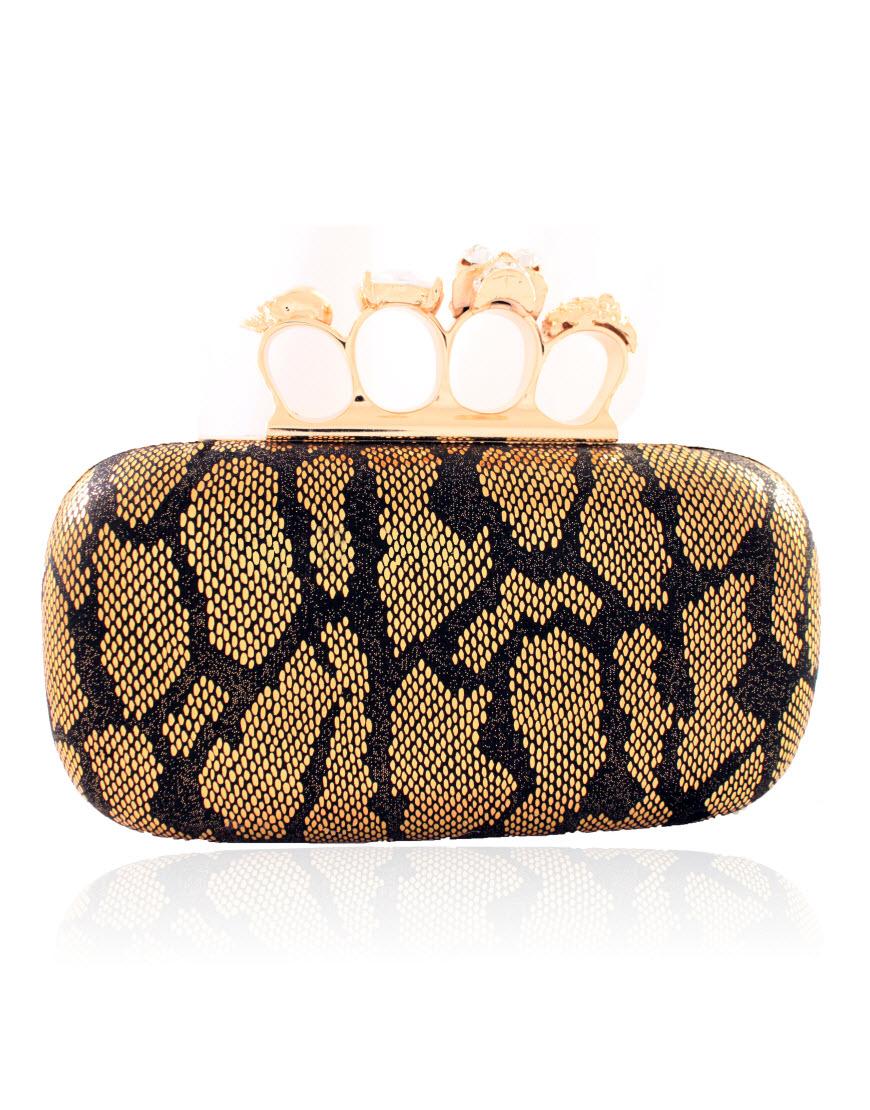 ALEXANDER MCQUEEN Style knuckle box clutch in black gold