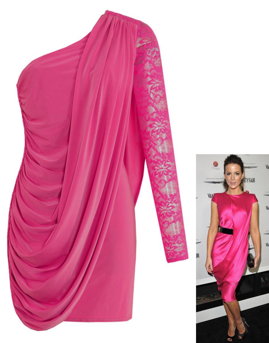 One shoulder drape lace detailed dress style Kate Beckinsale