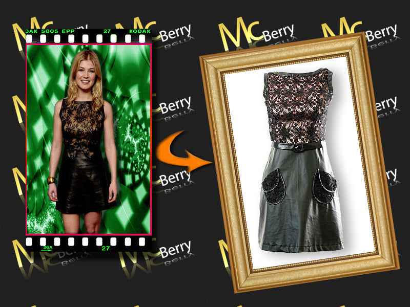 Lace panel leather skirt pockets dress