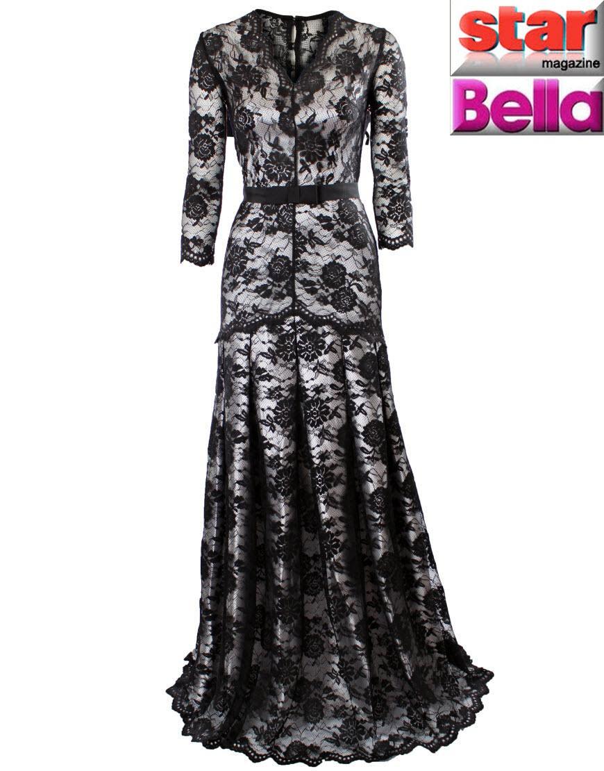 Black lace overlaid silver lining gown style Kate Middleton