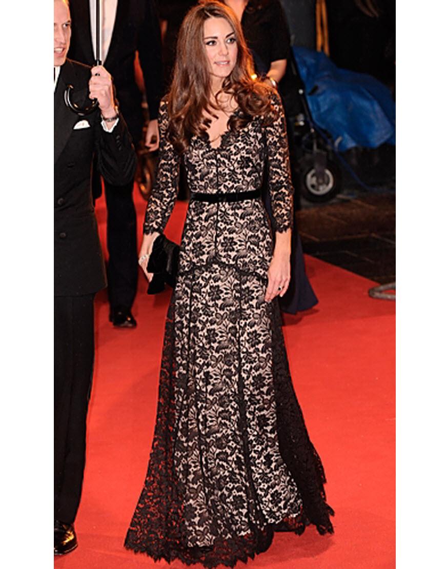 Black lace overlaid silver lining gown style Kate Middleton
