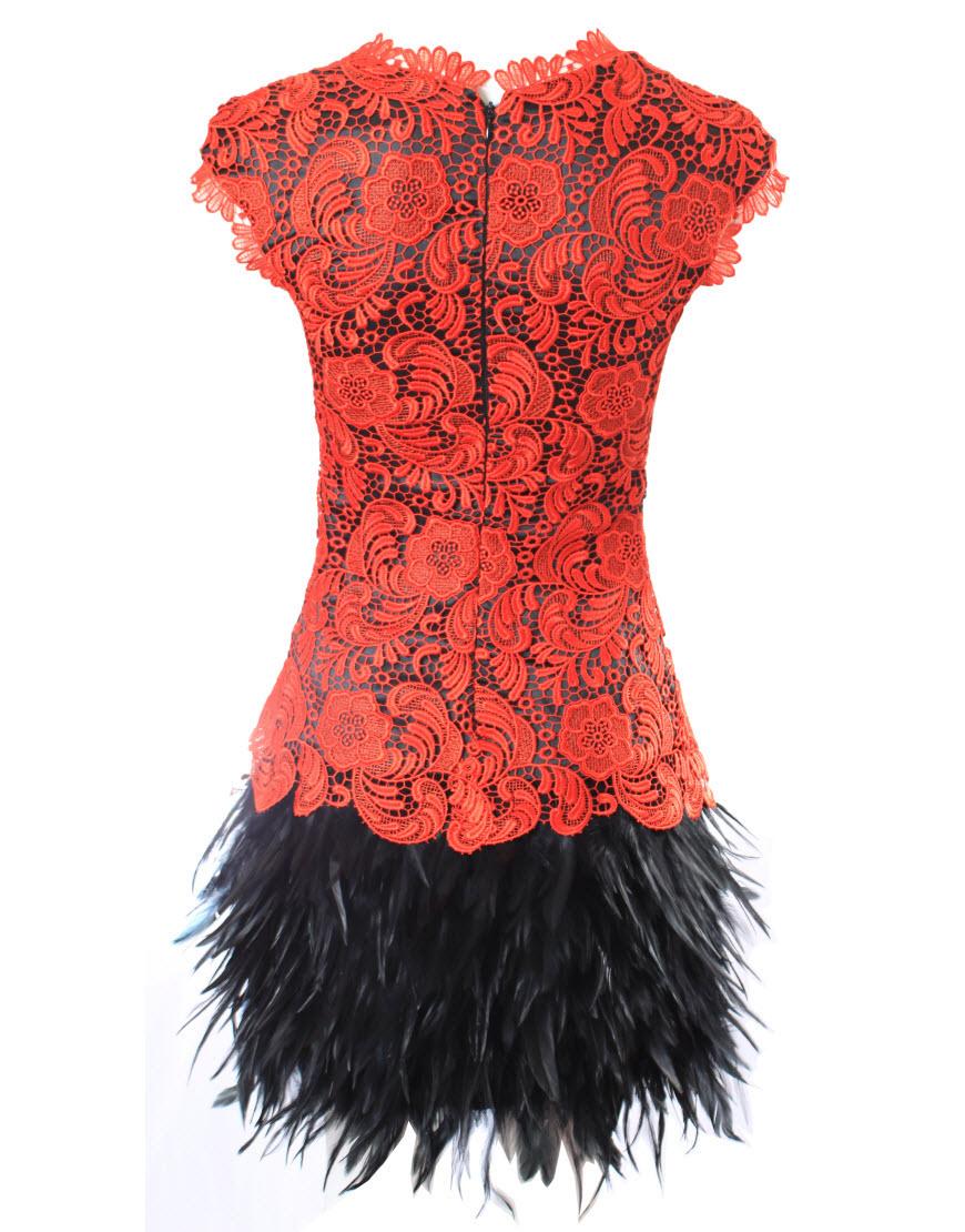 Red lace feather dress as worn by Billi Mucklow at Magic Mike Premiere