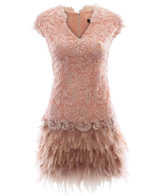 Beige lace feather dress as worn by Billi Mucklow