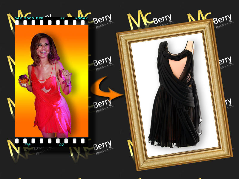 Twisted pleat overlay dress in black