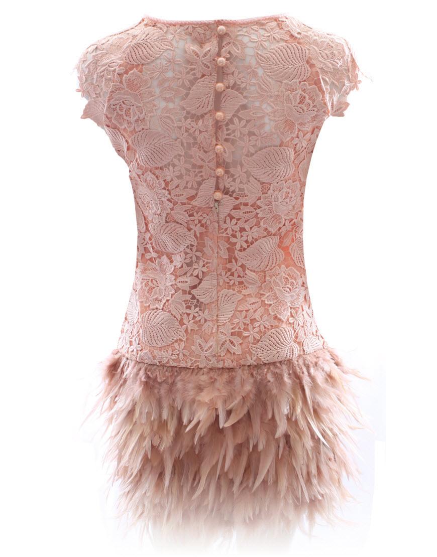 Floral & Leaf lace feather dress in Beige as worn by Billi Mucklow