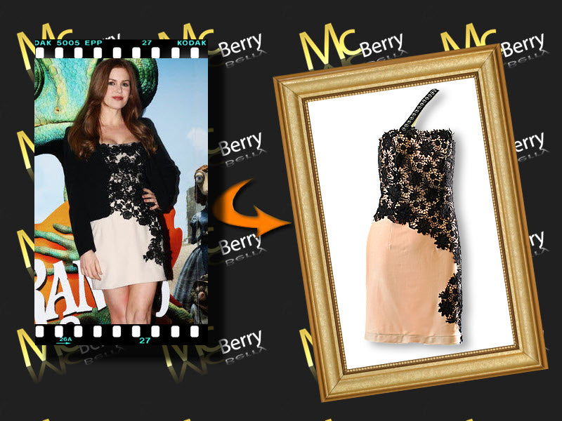 Detatchable embellished strap lace overlaid dress