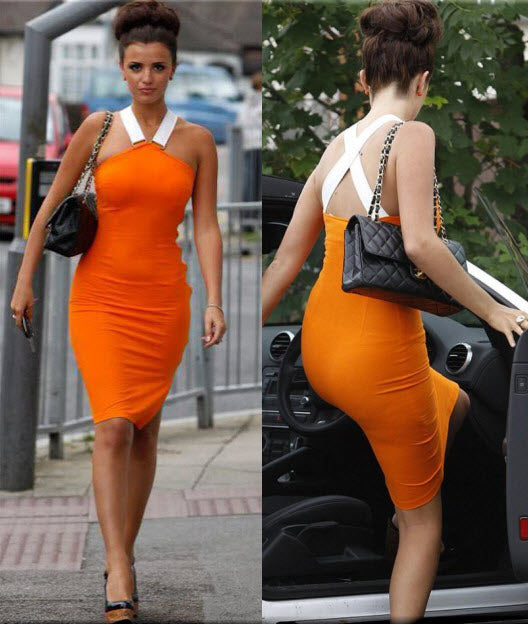 Leather strappy pencil dress as worn by Lucy Mecklenburgh