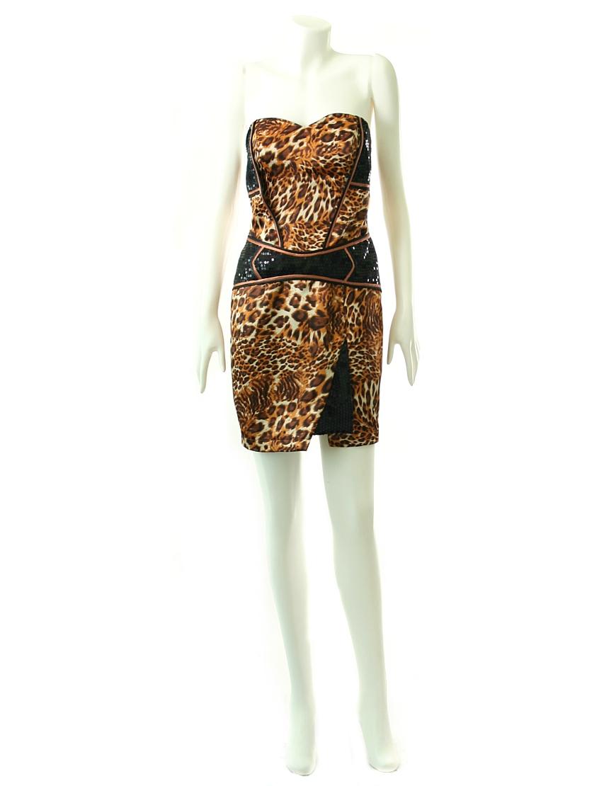 Leopard sequin-detailed mini dress in brown