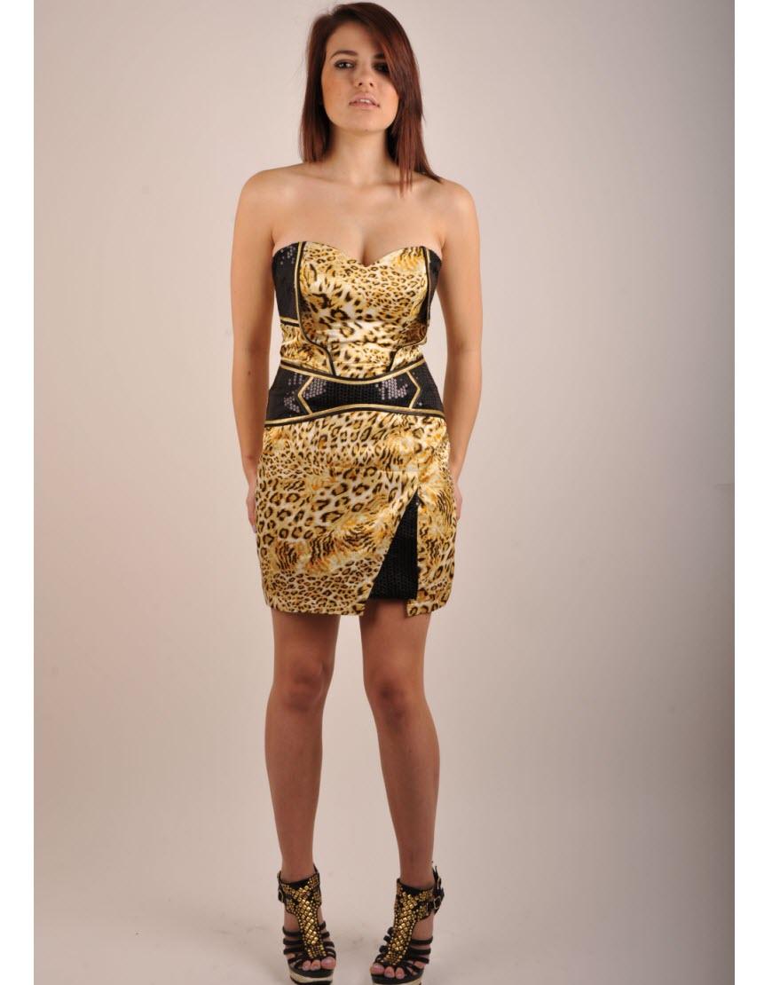 Leopard sequin-detailed mini dress in brown