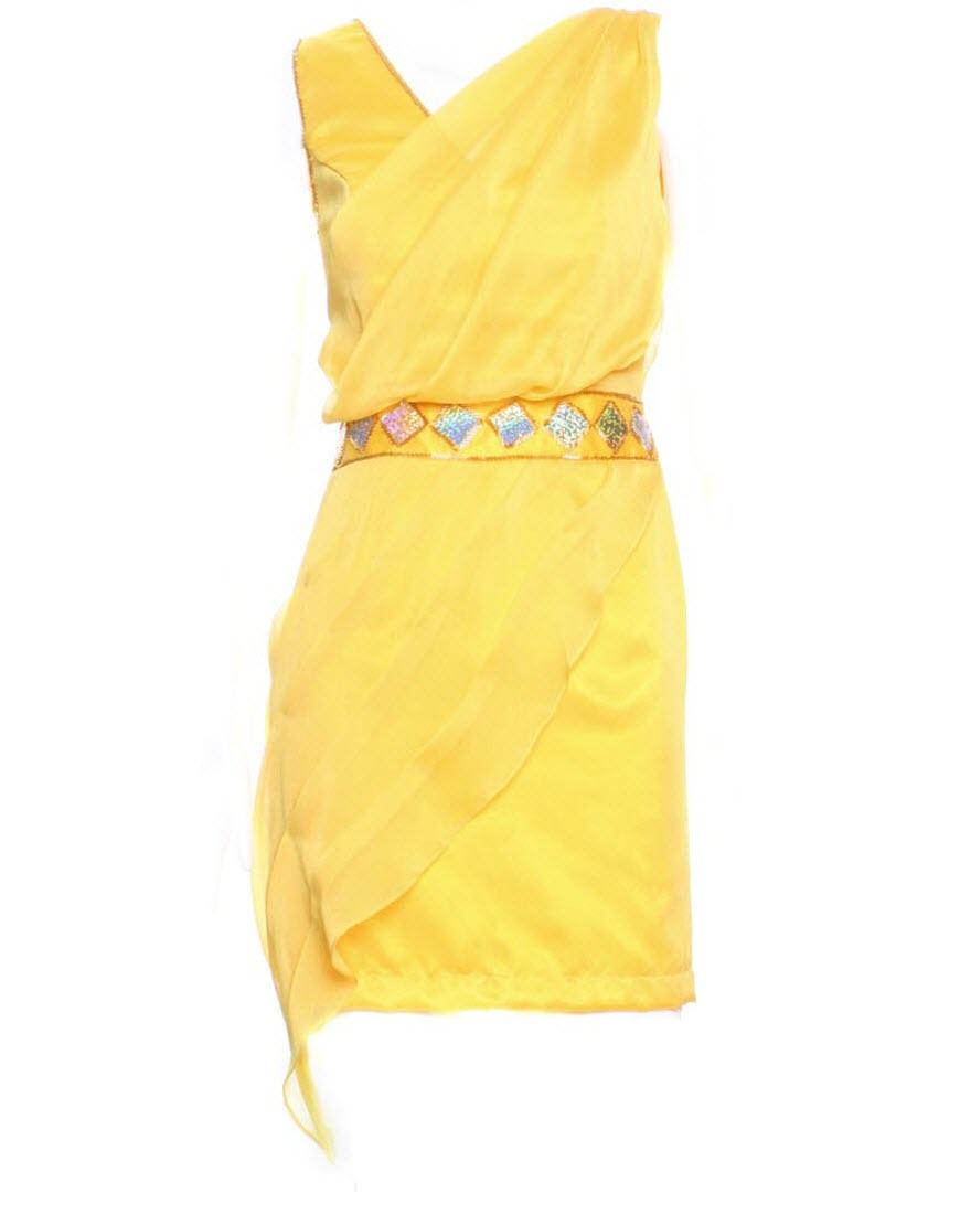 Draped beaded embellishment dress in yellow