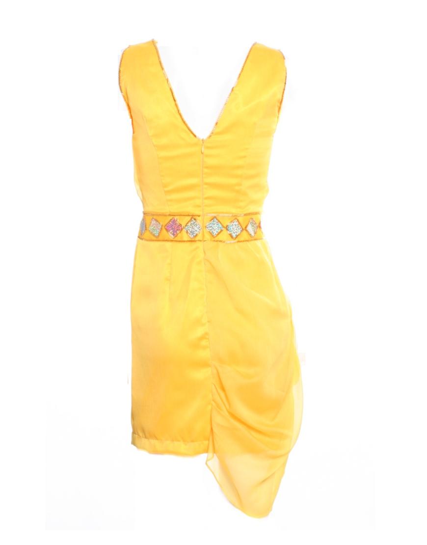 Draped beaded embellishment dress in yellow