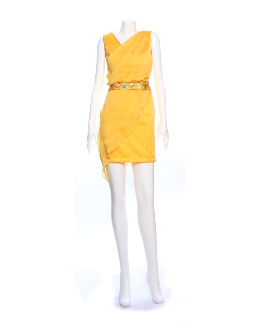 Draped beaded embellishment dress in yellow
