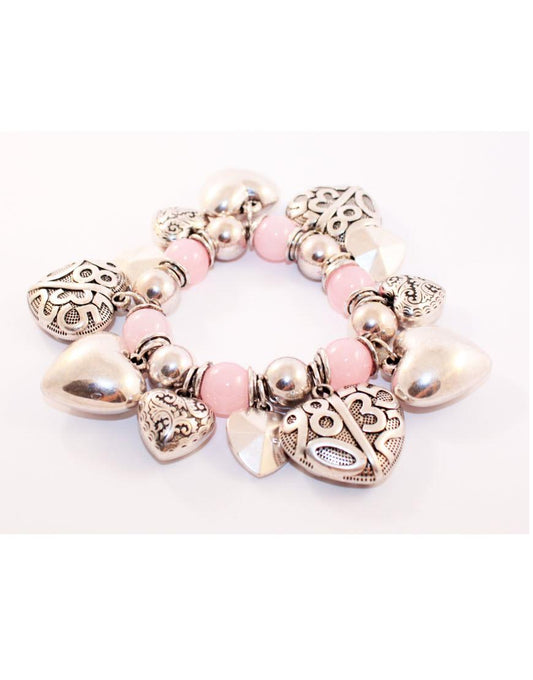 Heart bracelet with pink beads
