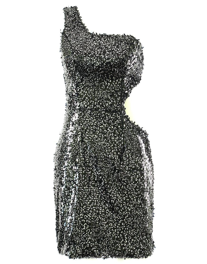Sequin one shoulder side cut out dress