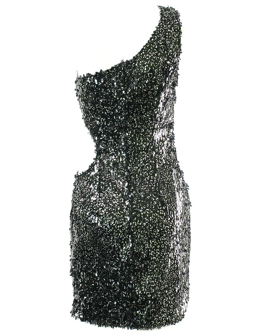 Sequin one shoulder side cut out dress