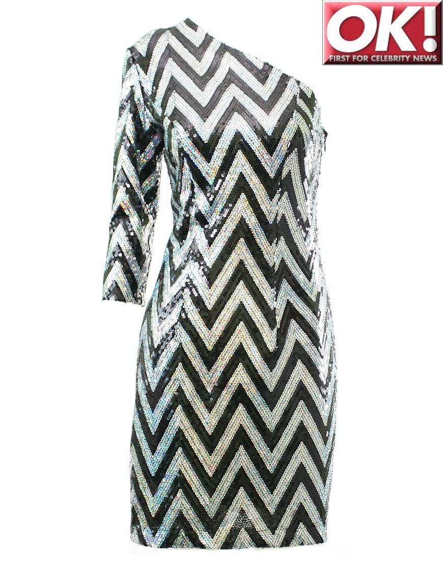 One sleeve sequin zig zag dress