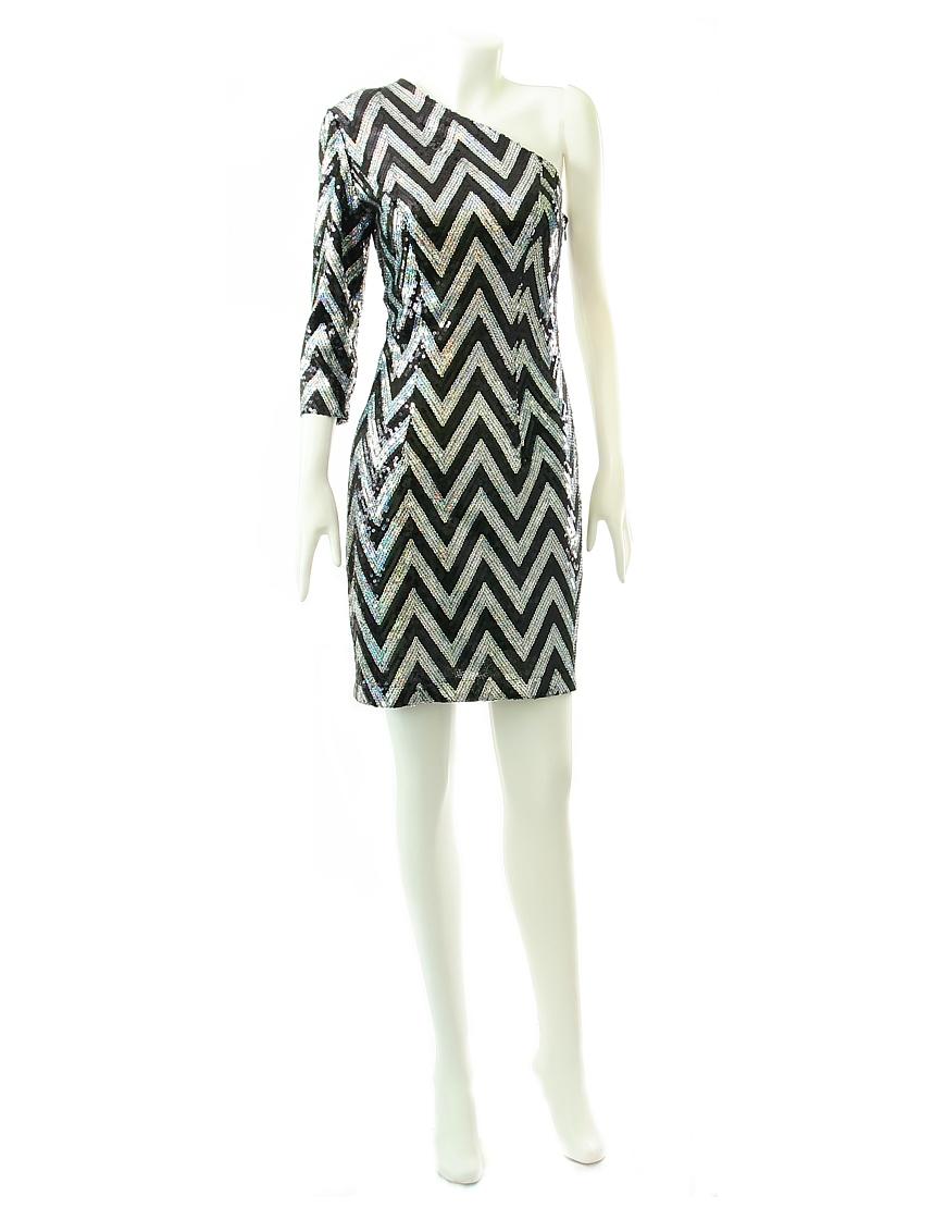 One sleeve sequin zig zag dress