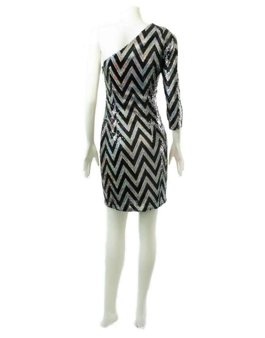 One sleeve sequin zig zag dress